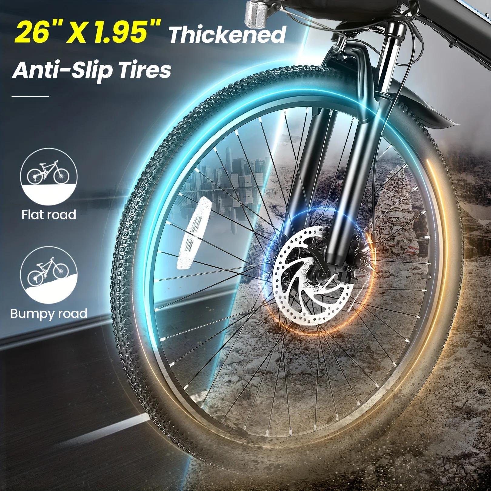 Vivi M026TGB Vélo électrique pliant 26" pour adultes, avec moteur 500 W, batterie amovible 48 V 20 M