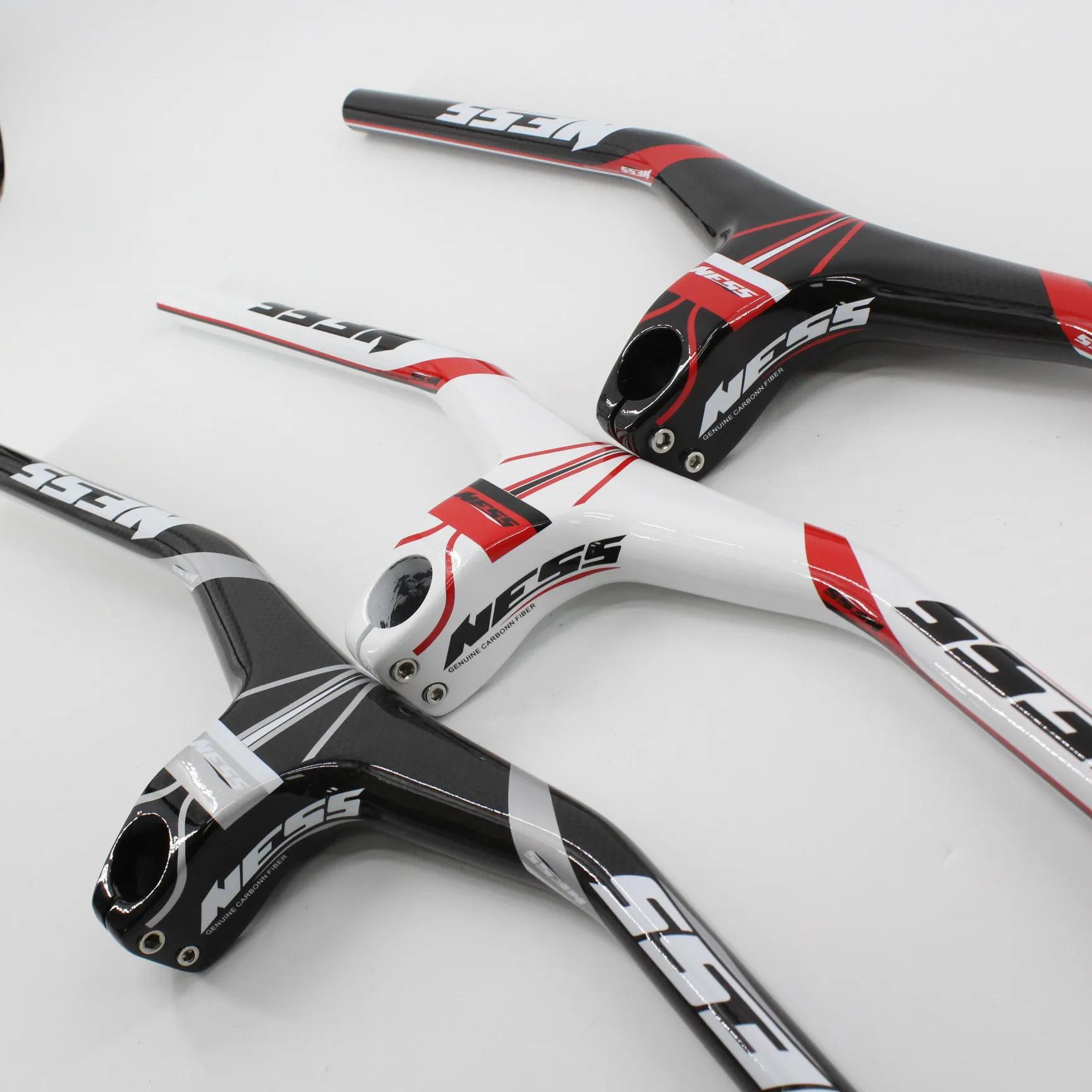 Le plus récent guidon de vélo en fibre de carbone NESS VTT 3K et tige guidon VTT en carbone intégré-