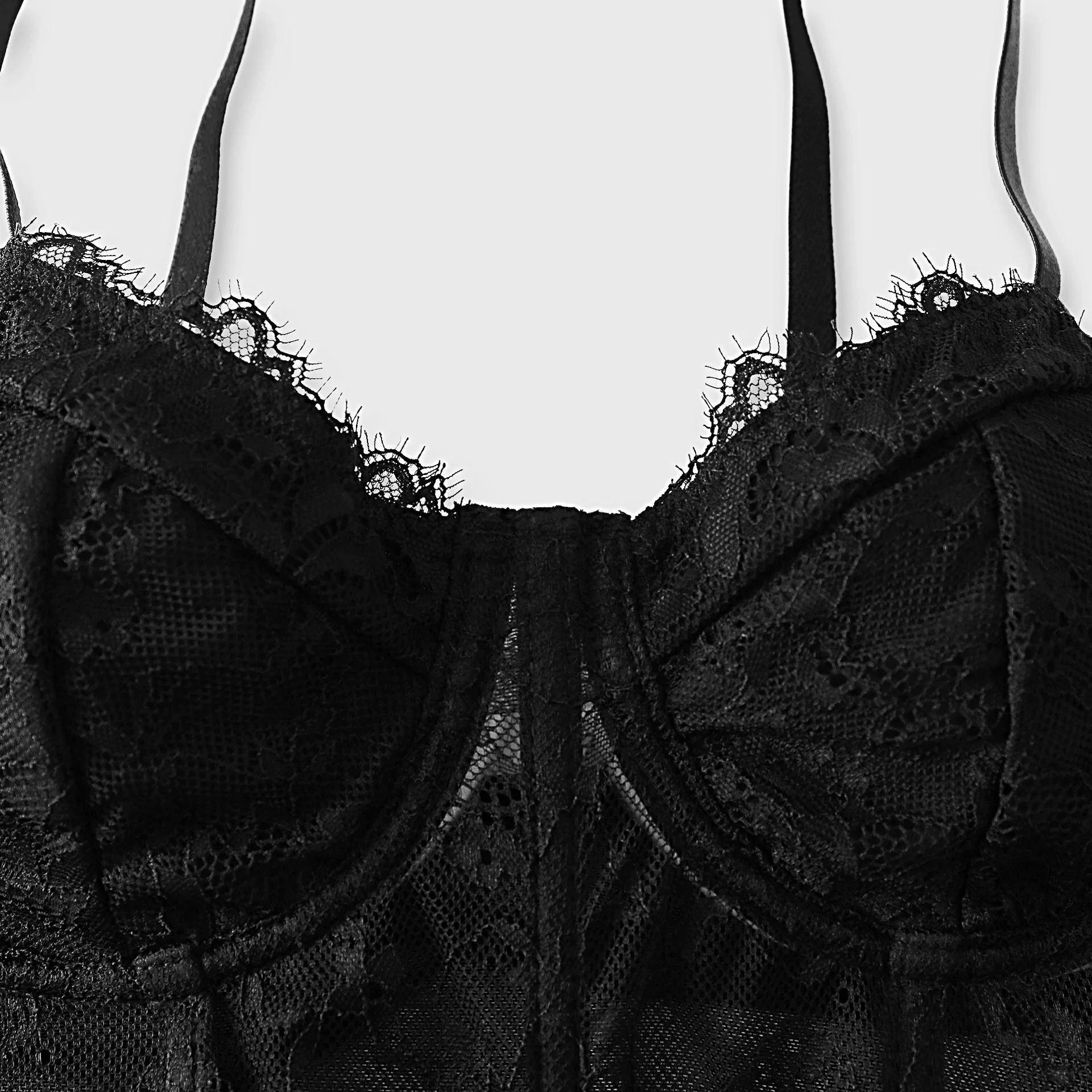 Soutien-gorge push up en maille semi-transparente pour femme, bustier tubulaire, corset noir sexy, b