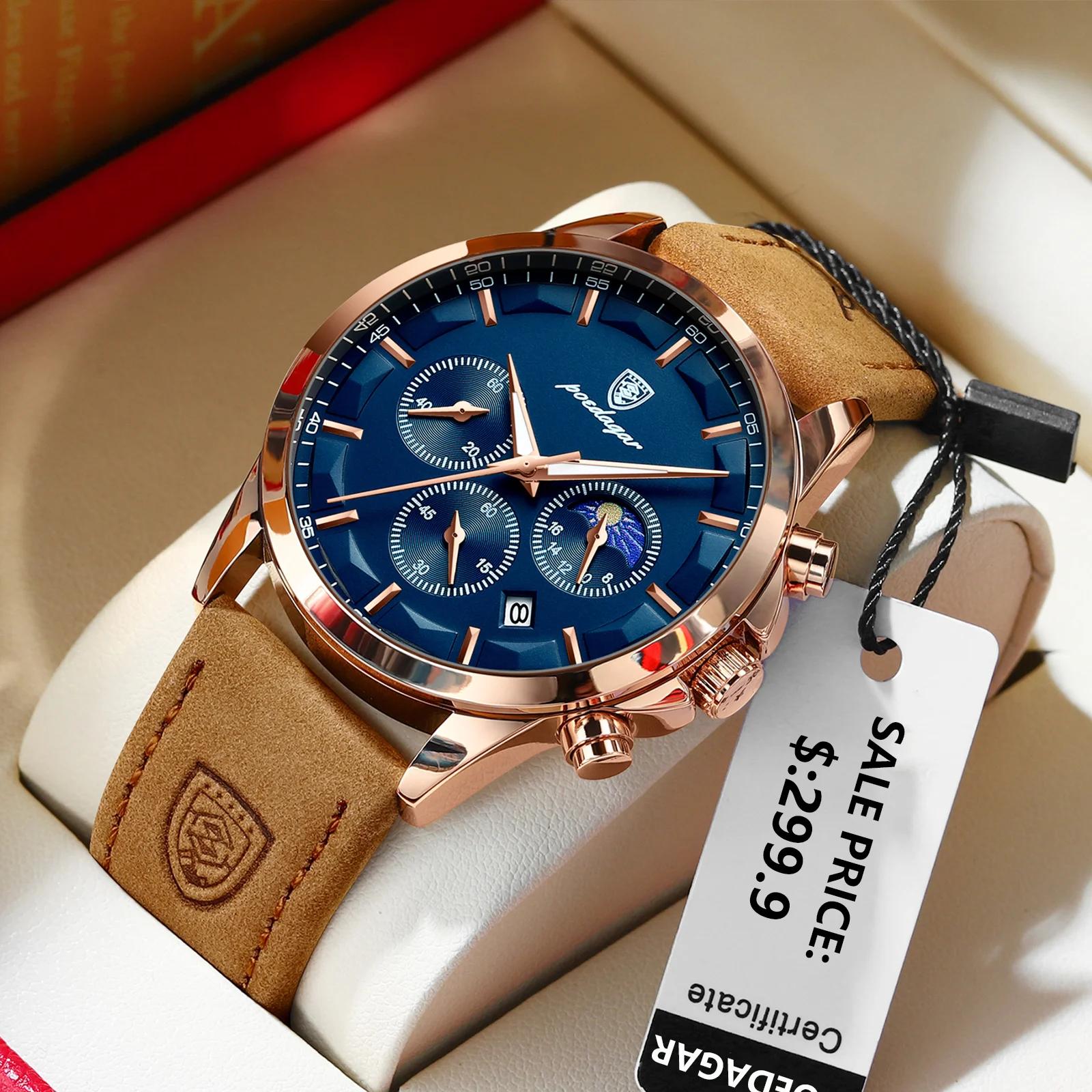 POEDAGAR sport luxe hommes montre à Quartz étanche chronographe lumineux Date homme montre-bracelet 