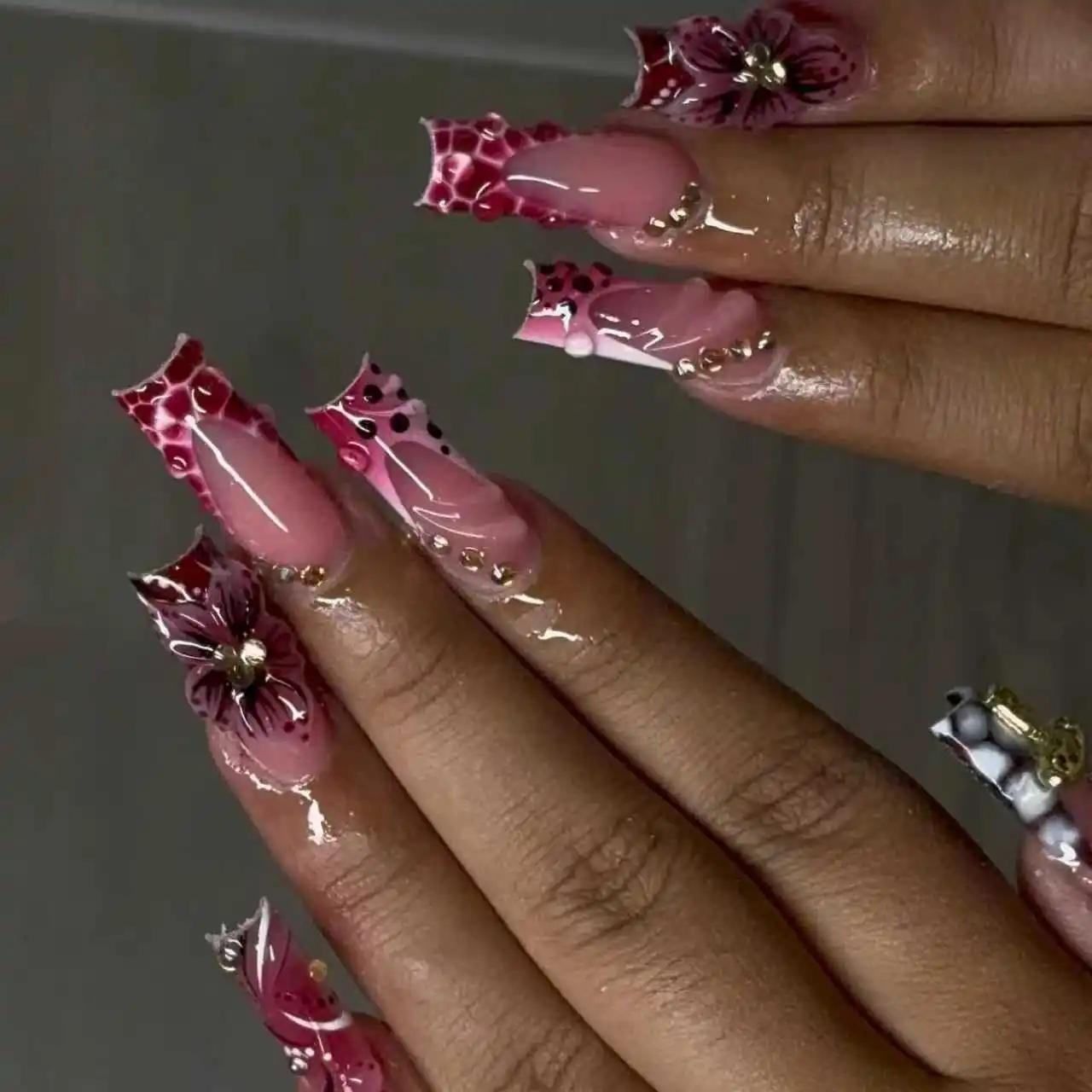Faux Ongles Longs Bruns N64.Glitter Ballet Wearable, Design Français, Presse Complète sur Nail Ins, 