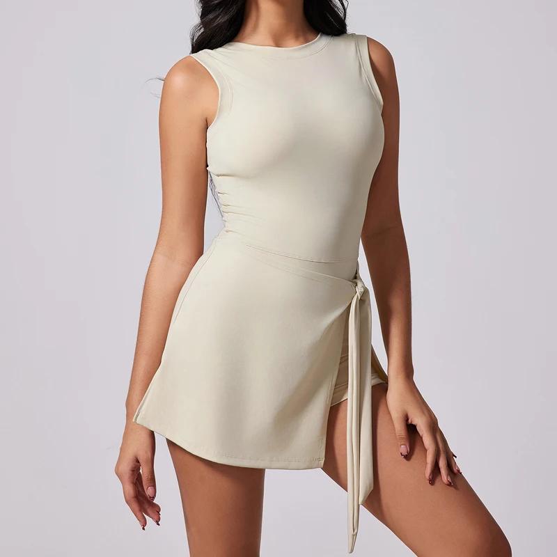 VITALINOVO Robe de tennis pour femme avec short intégré Robes de sport pour femme sans manches col b