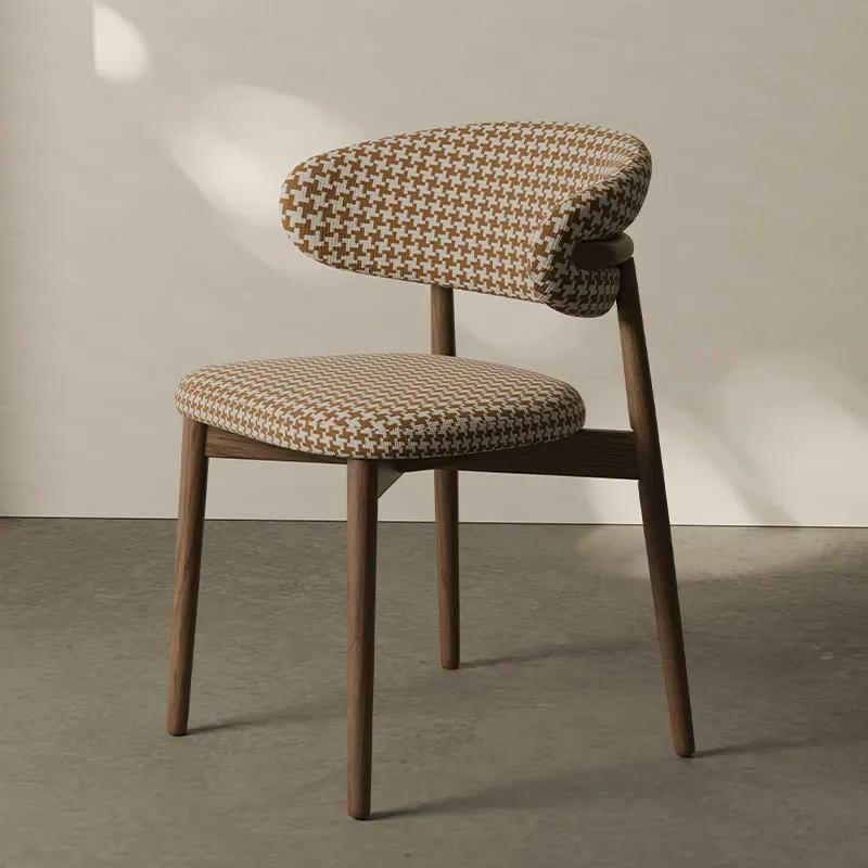 Chaise de salle à manger design rétro en bois massif, tabouret à dossier en tissu de style brochure 