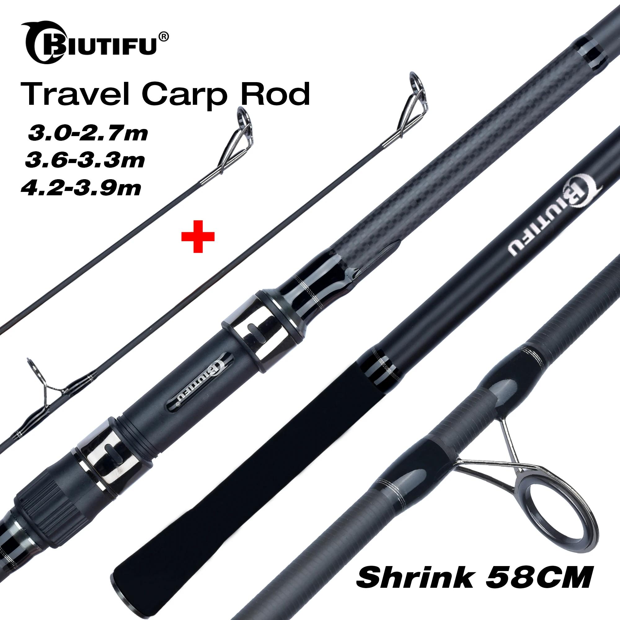 BIUTIFU 2 pointes canne à pêche carpe 3.5lb 7 Sections 4.2/3.6/3.0m 30t fibre de carbone voyage lanc