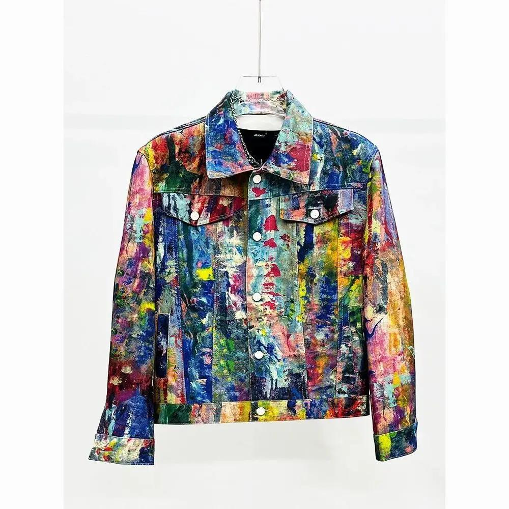 Veste en jean Y2K printemps-automne pour homme, style décontracté et ample, avec peinture personnali