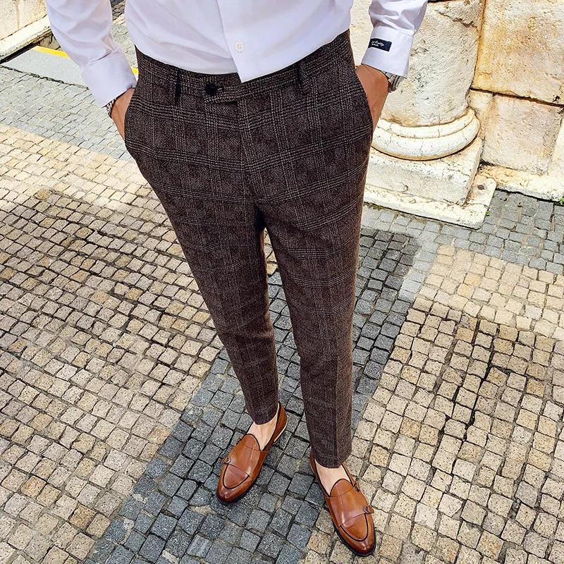 Pantalon de costume à carreaux décontracté pour homme, pantalon de costume ajusté pour homme, pantal