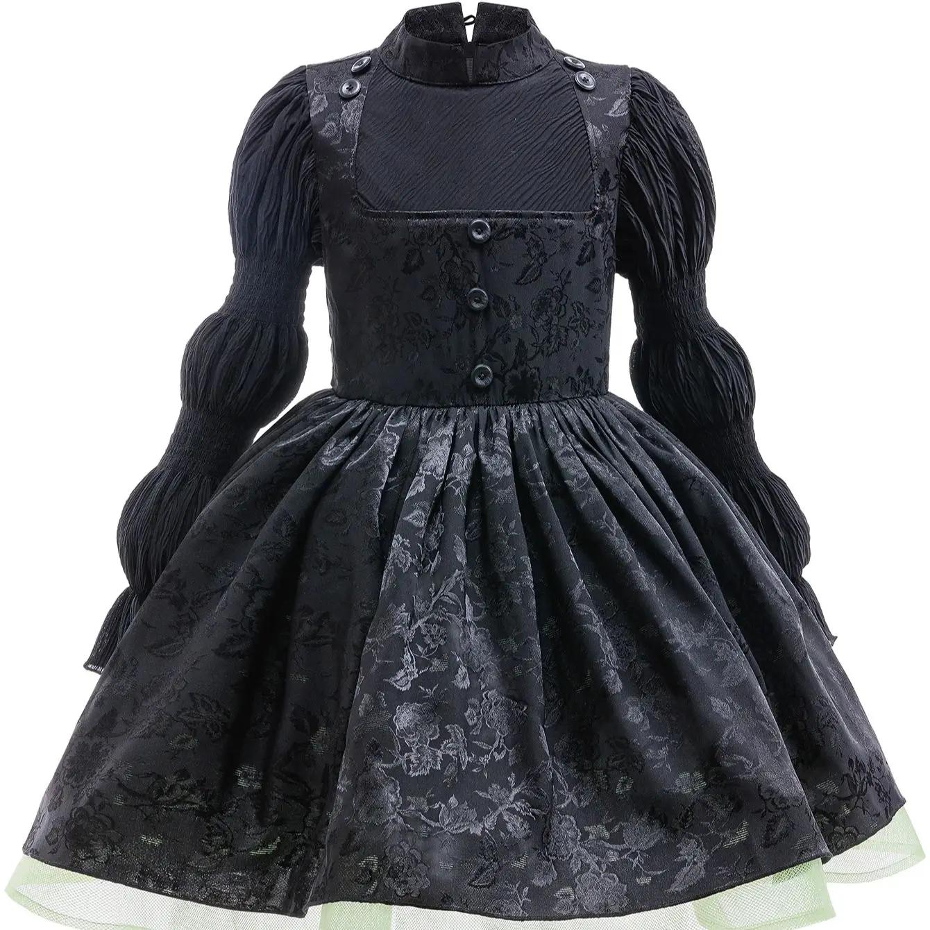 Costume de sorcière maléfique magique pour fille, robe moelleuse en maille noire, style gothique, Co