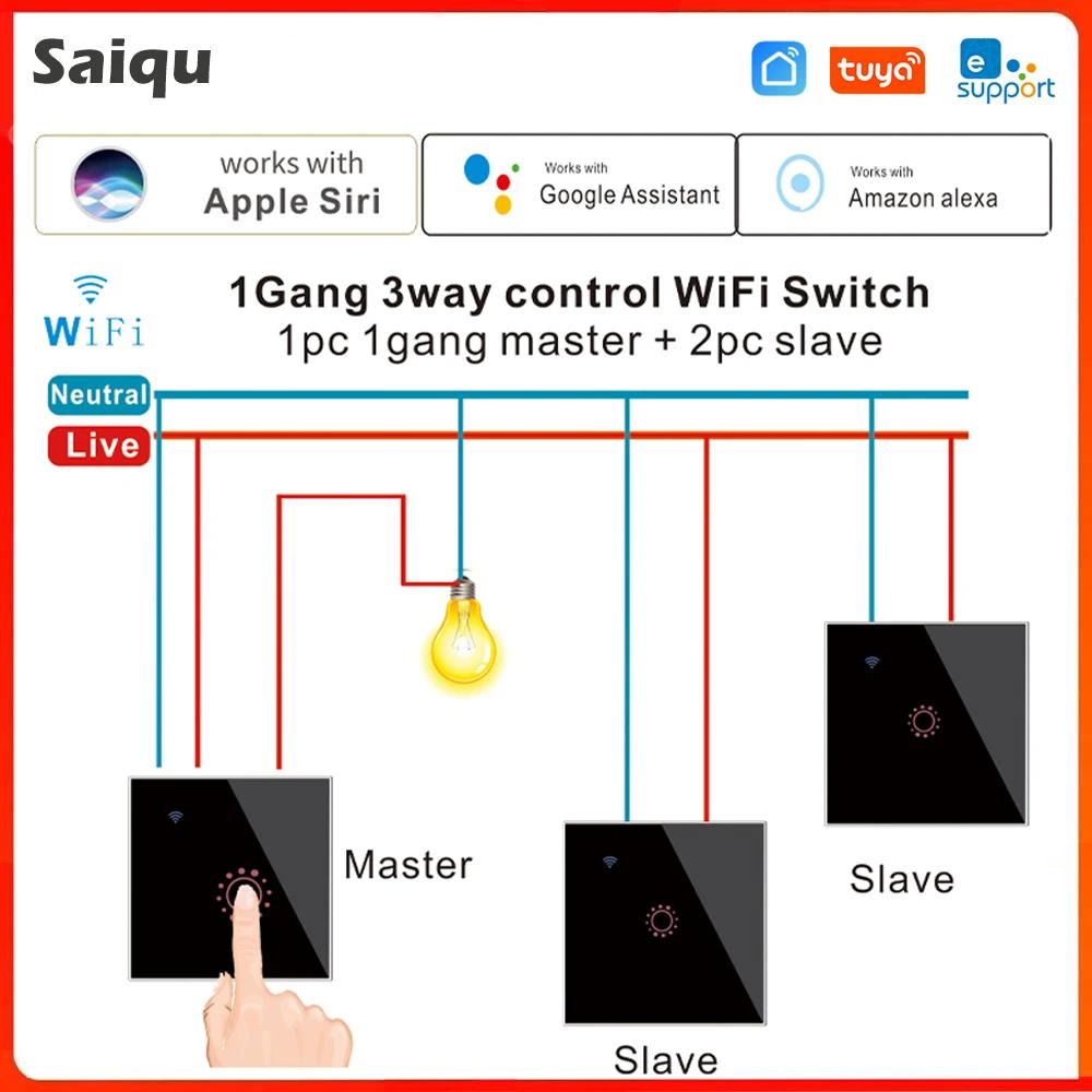 Tuya eWeLink Andrea EU WiFi Smart 3 Way Switch, 1, 2, 3 Gang, Glass Wall Touch Switch, Télécommande,