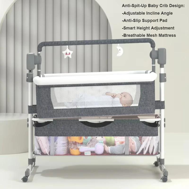 Berceau électrique 3-en-1 pour bébé, lit d'appoint, chaise haute et balancelle avec Bluetooth, téléc