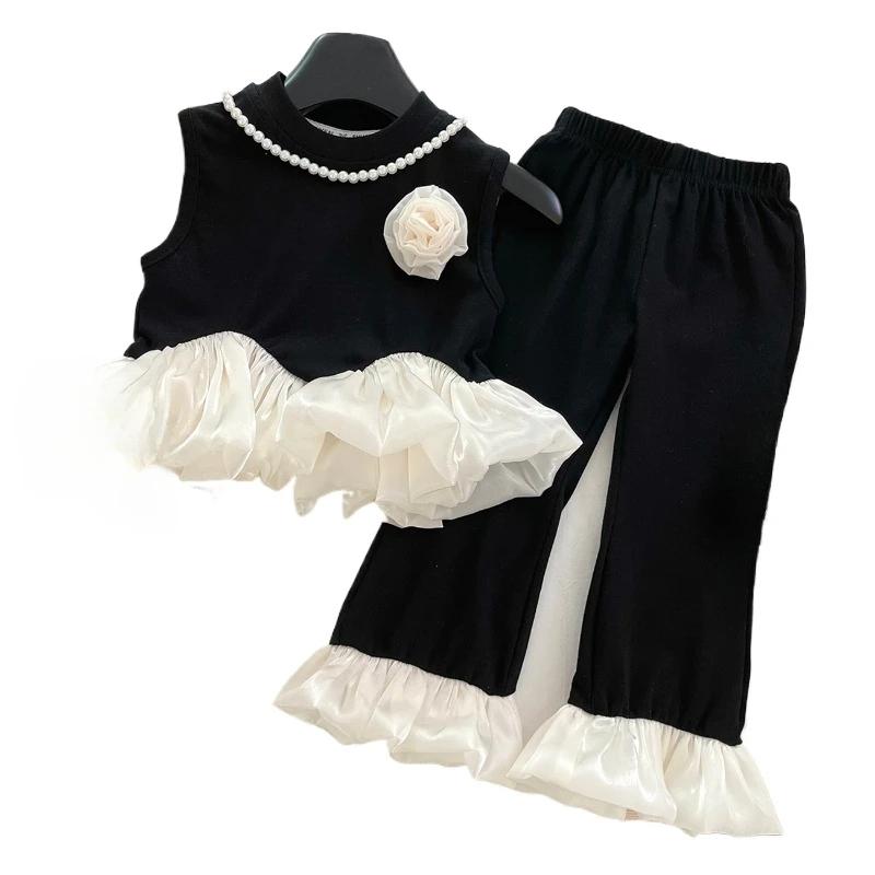 Costume d'été pour filles, couleur assortie, gilet sans manches + pantalon inférieur, ensemble deux 