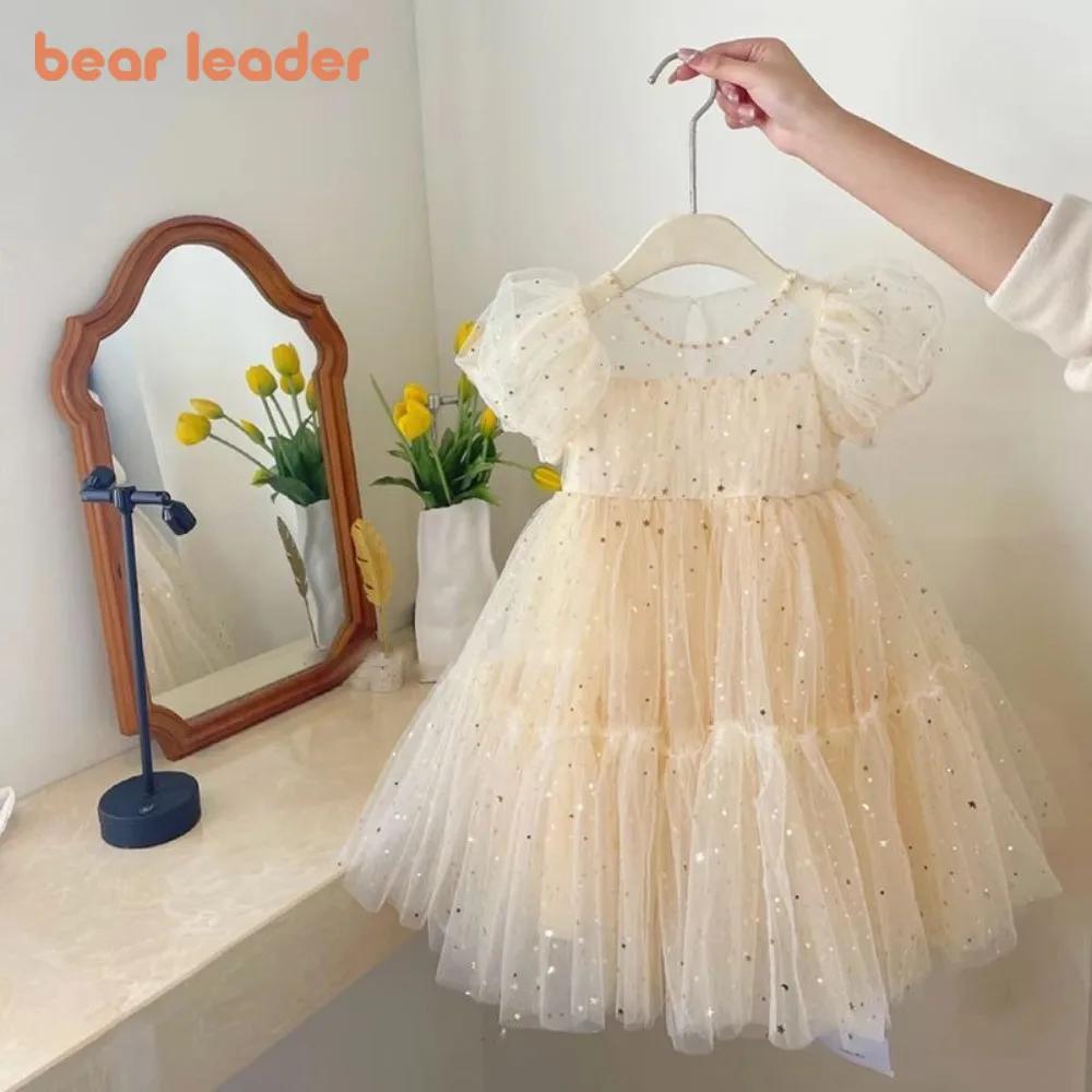 Bear Leader – robe d'été décontractée pour filles, tenue de princesse en maille à paillettes, manche