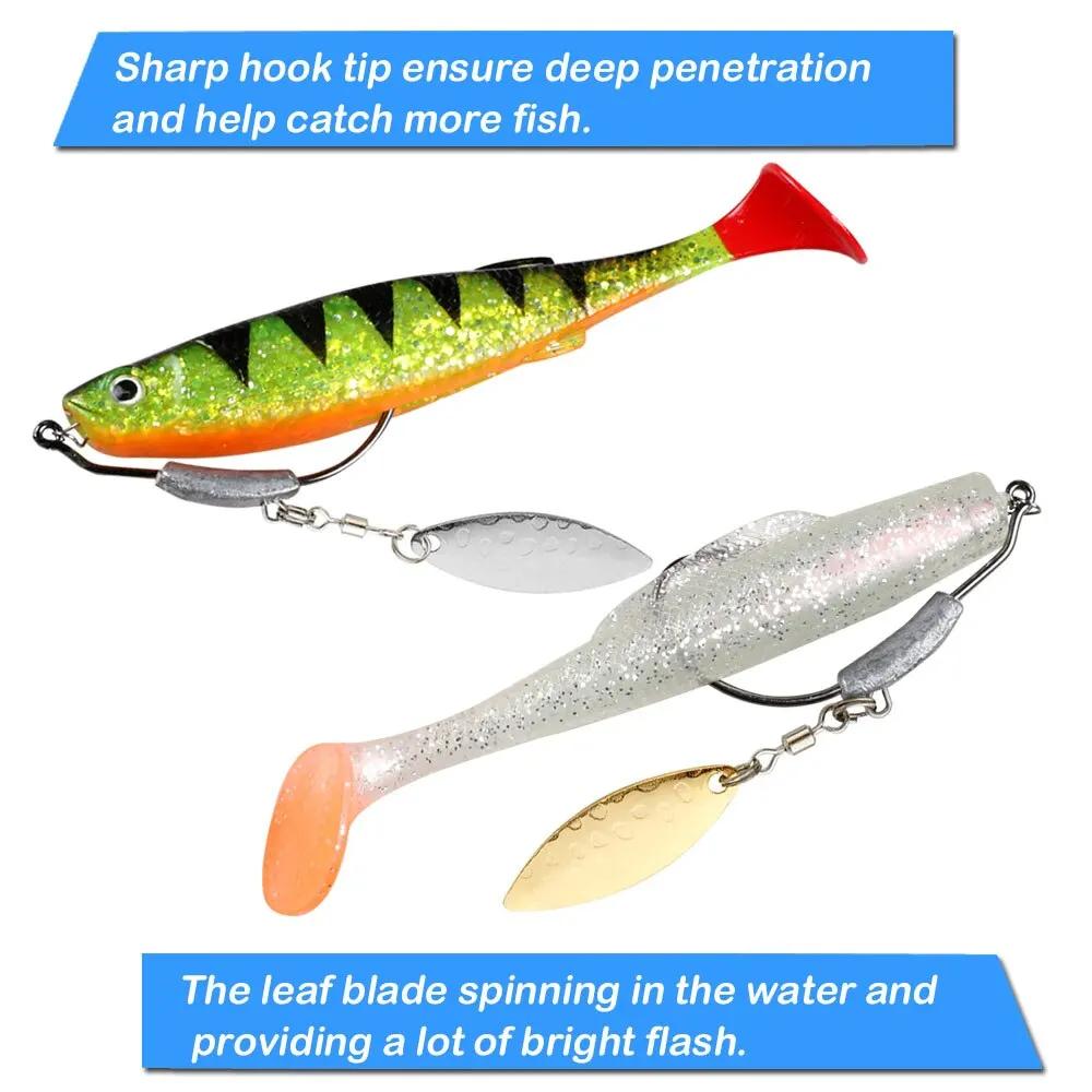 Hameçons de pêche en acier au carbone avec goupille de verrouillage Spinner, appâts souples, tête de