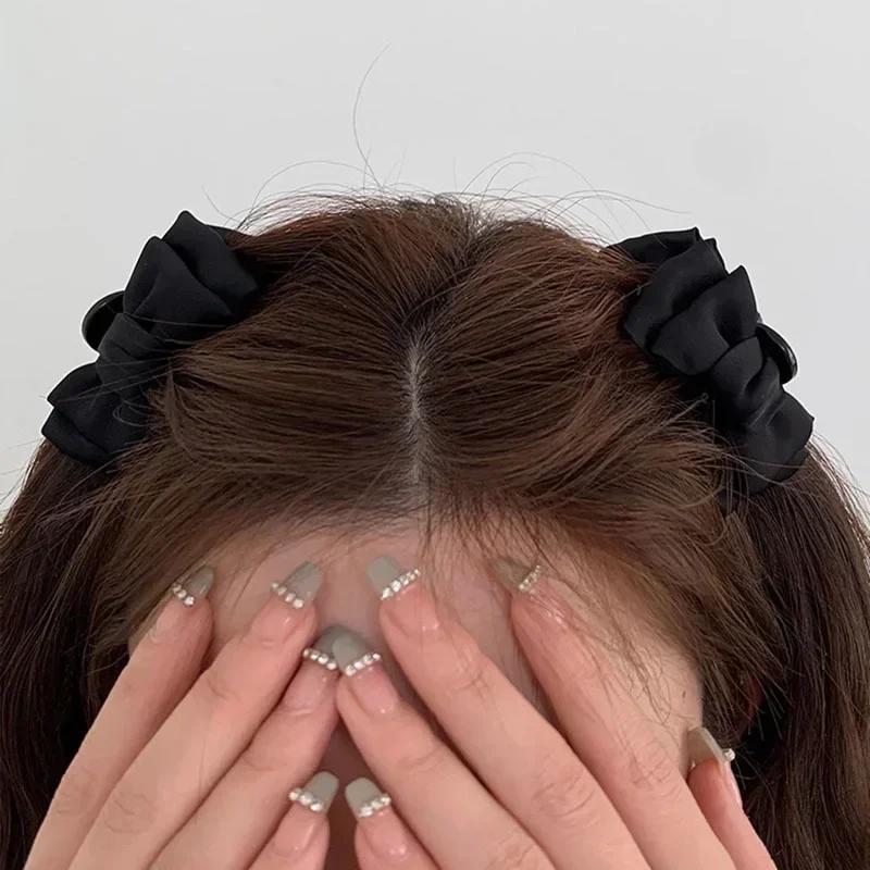 Pince à cheveux avec nœud noir pour femmes et filles, pince latérale pour la front, princesse, petit