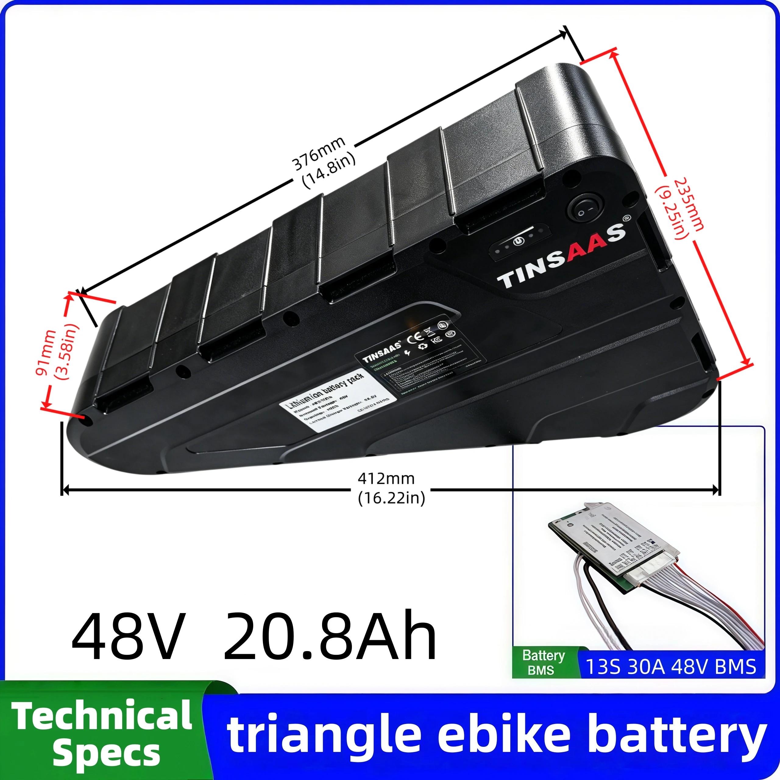 Batterie triangulaire pour vélo électrique 36V 48V 52V 60V 72V, cellules 21700, adaptée au cyclisme 