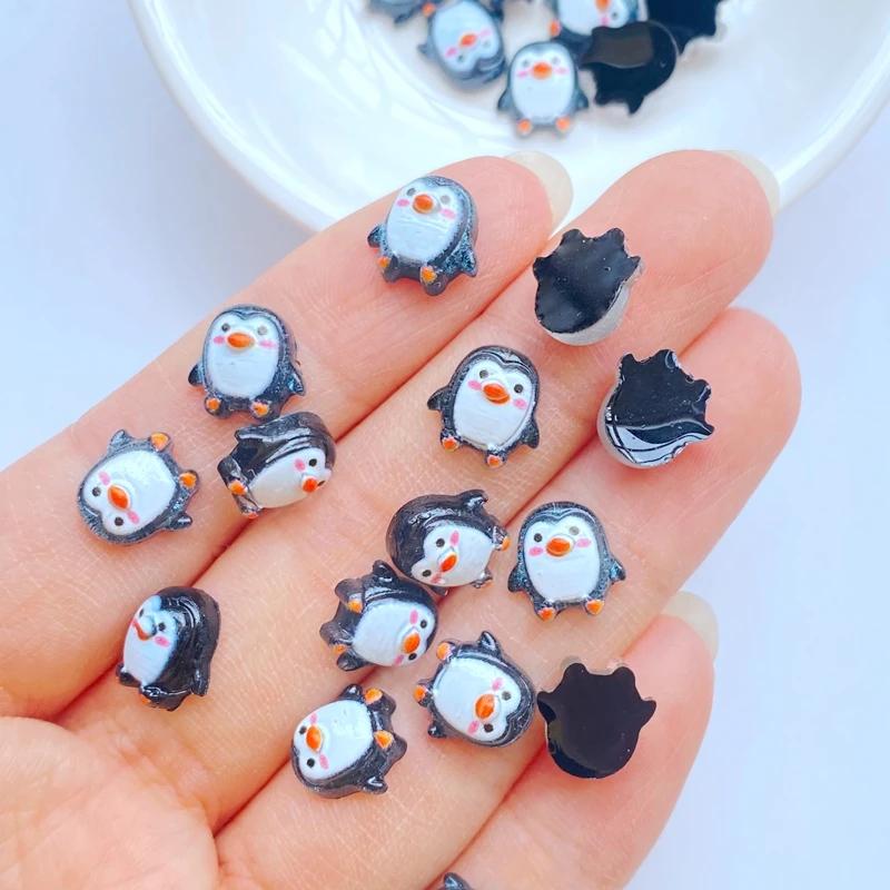50pcs nouveau mignon 9mm résine Mini pingouin série dos plat pierre Figurines bricolage mariage Scra