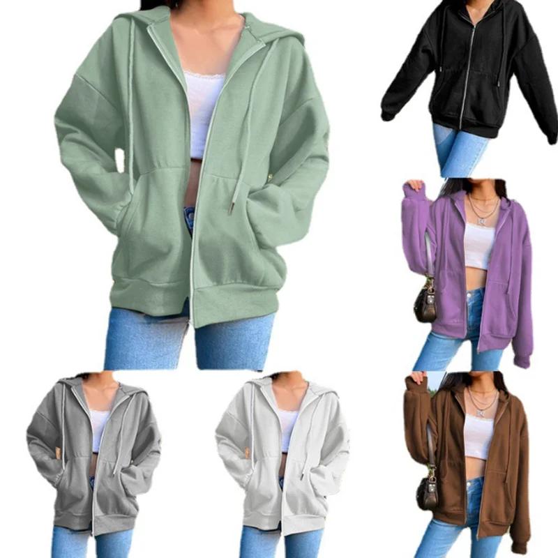 Sweat à capuche en polaire, couleur unie, mode coréenne, haut à manches longues, poches avec cordon 