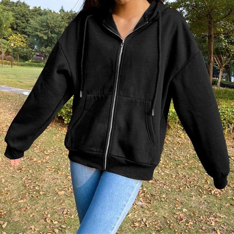 Sweat à capuche en polaire, couleur unie, mode coréenne, haut à manches longues, poches avec cordon 