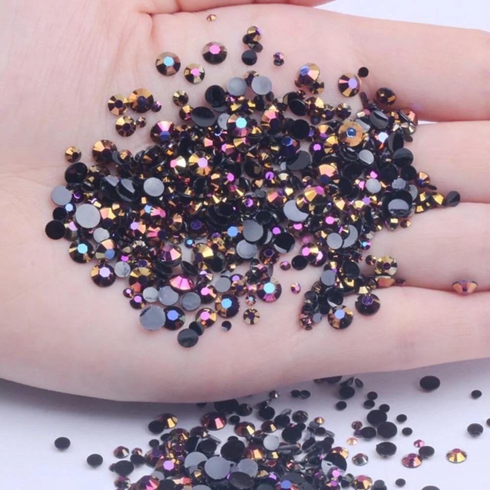 Strass en résine pour décorations de vêtements, gemmes d'ongles en cristal sans correctif, colle à d