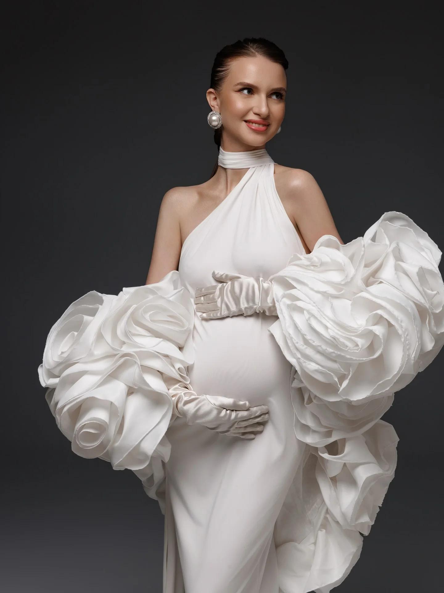 Robe de maternité élégante ivoire avec cape pour séance photo, col halter, 2 pièces, robe de materni