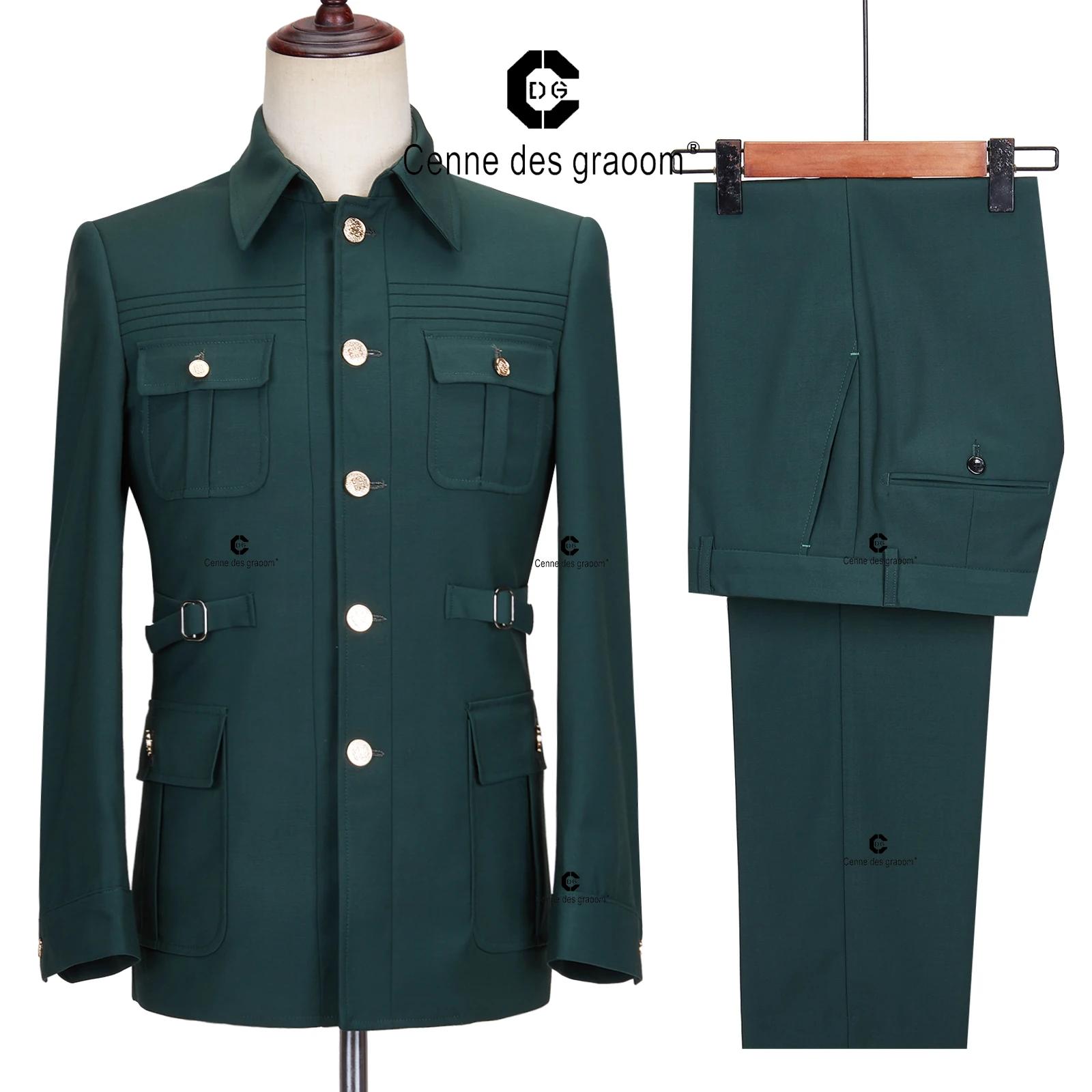 Cenne Des Graoom – Costume Safari pour Homme, boutons dorés, col carré sur mesure, formel, décontrac