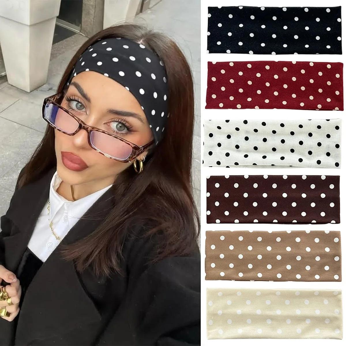 Bandeau en tissu à pois pour femme, élégant tempérament, attaches pour cheveux à large bord, bandeau