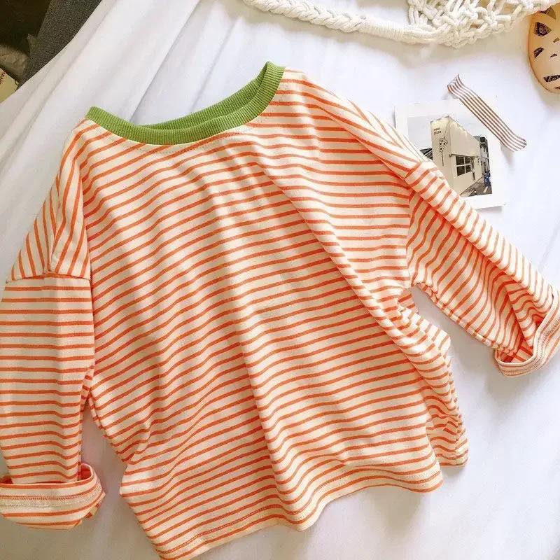 T-shirt rayé à manches longues pour garçons et filles, chemises astronomiques pour enfants, coton dé