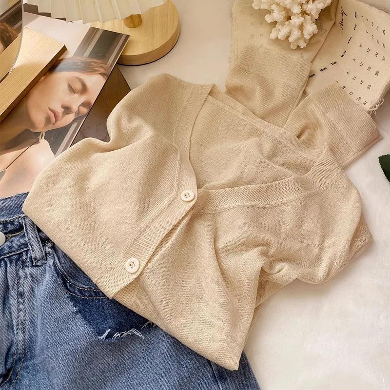 Nouveau Cardigan en Tricot Blanc Col V pour Femme, Protection Solaire, Manches Longues, Modèle Q3584