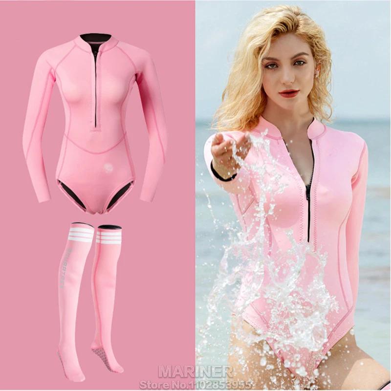 Maillot de bain une pièce à manches longues pour femmes, combinaison de plongée en apnée pour filles