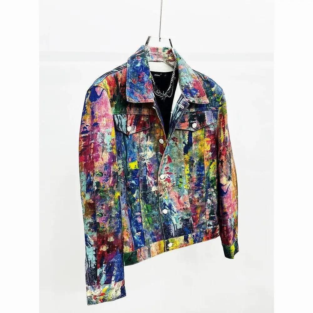 Veste en jean Y2K printemps-automne pour homme, style décontracté et ample, avec peinture personnali