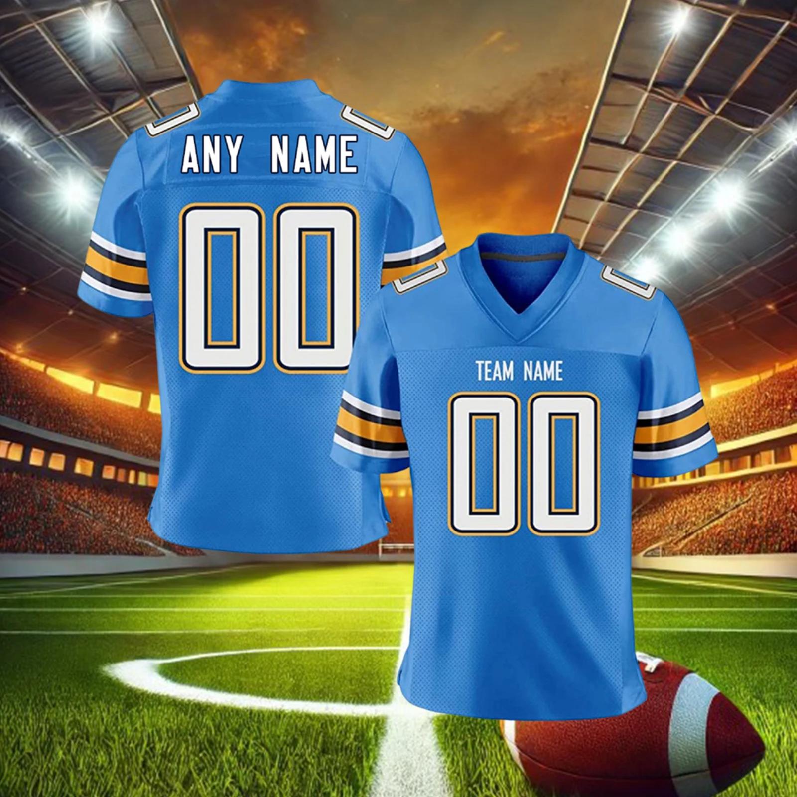 Maillot de Football Américain Personnalisé Bleu Blanc avec Nom et Numéro de l'Équipe, Uniforme de de