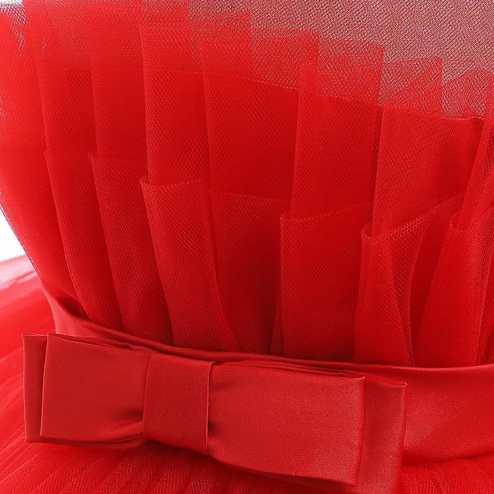 Robe à fleurs bouffante rouge en Tulle pour filles, robes de fête de première Communion pour enfants