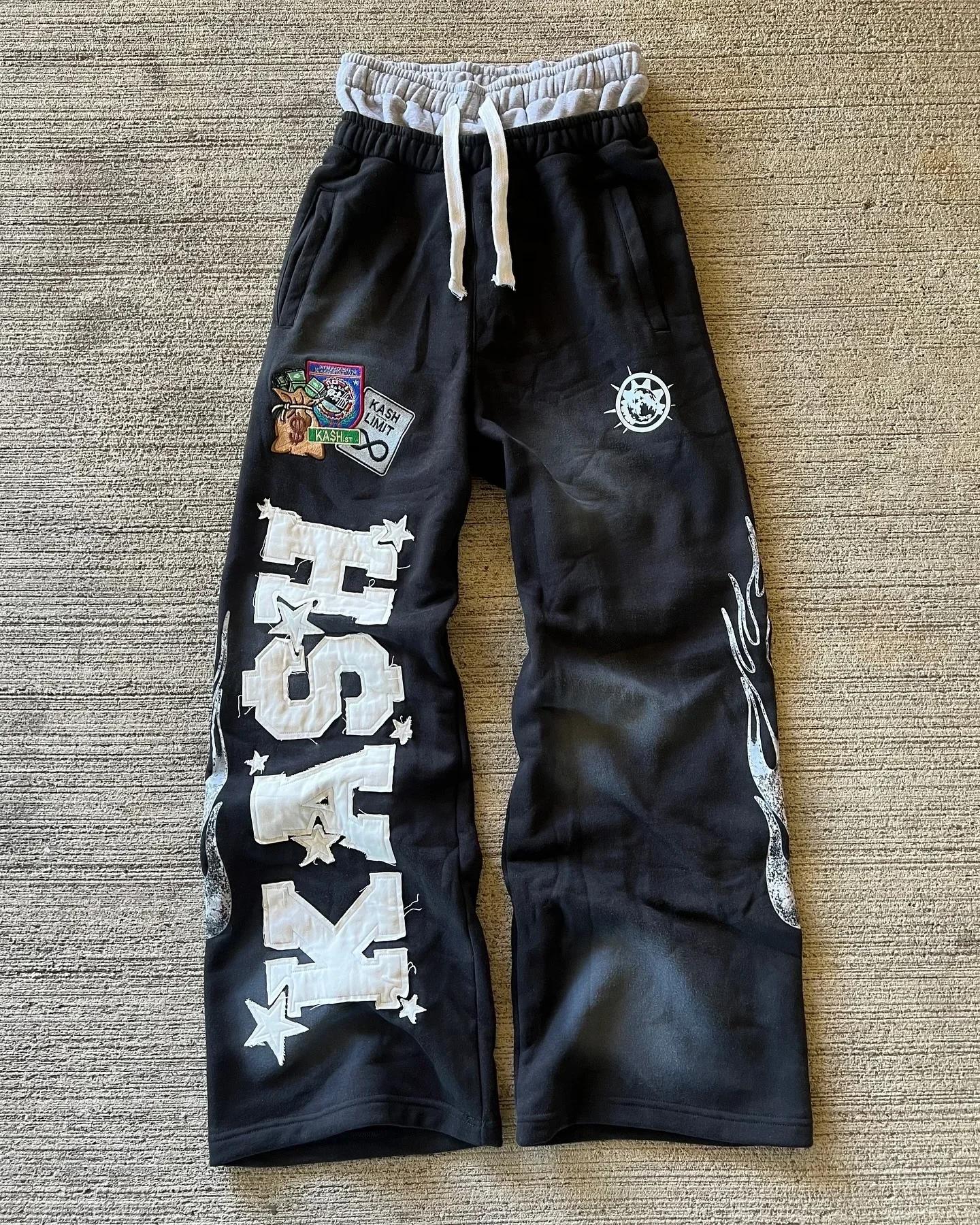 Pantalon de survêtement américain Y2K pour hommes, Baggy, Patch de lettres, rétro, Double couche, De