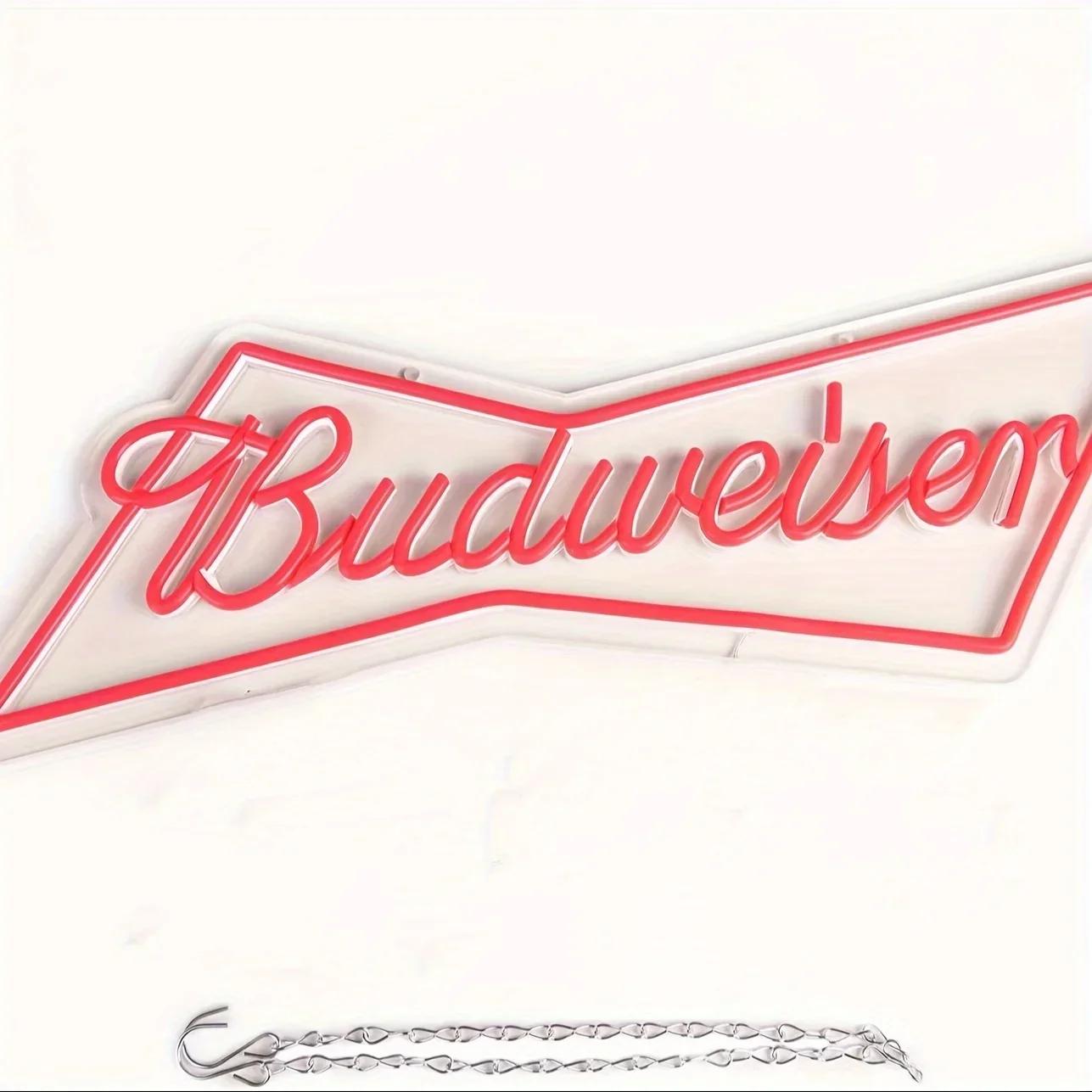 Budweiser-Enseignes au néon avec logo pour homme, barre de bière, enseigne lumineuse au néon, décora