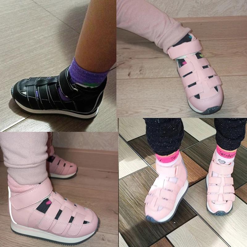Orinformations Uckland-Sandales d'été pour filles, chaussures scolaires noires Orth4WD pour enfants,