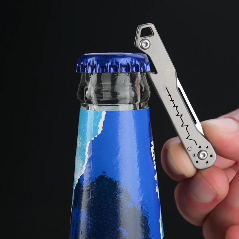 Mini couteau pliant en alliage de titane, ouvre-bouteille, porte-clés EDC pendentif cadeau couteau à