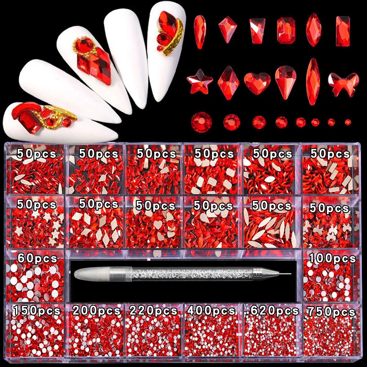 21 grille nail art diamant fond plat verre diamant multi-style diamant de forme spéciale brillant on