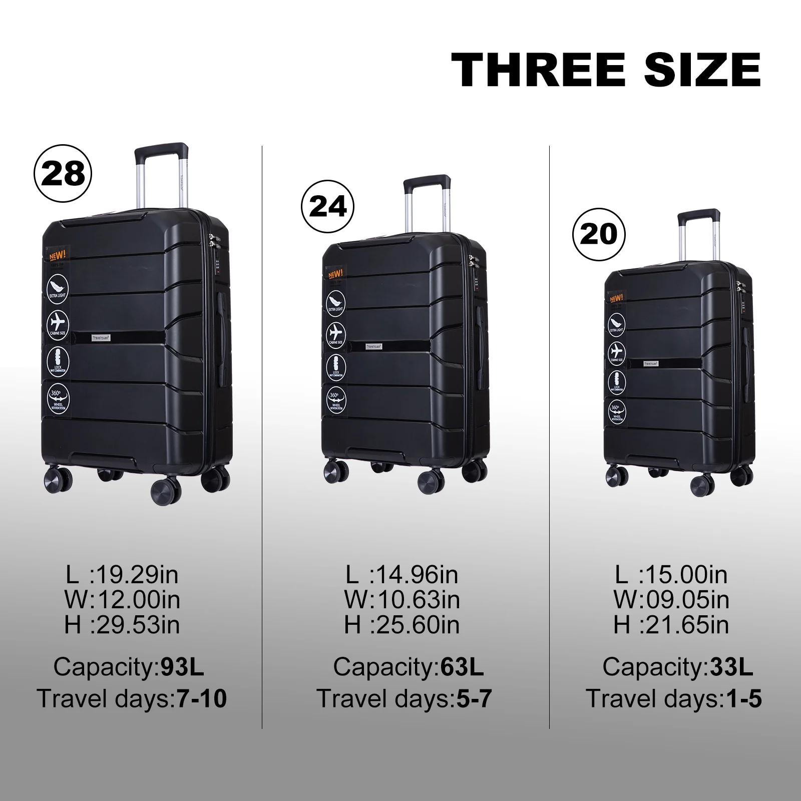Travelhouse-Ensemble de Valises Rigides Légères avec Serrure TSA, Roues Spinner, PP, 3 Pièces, 20/24