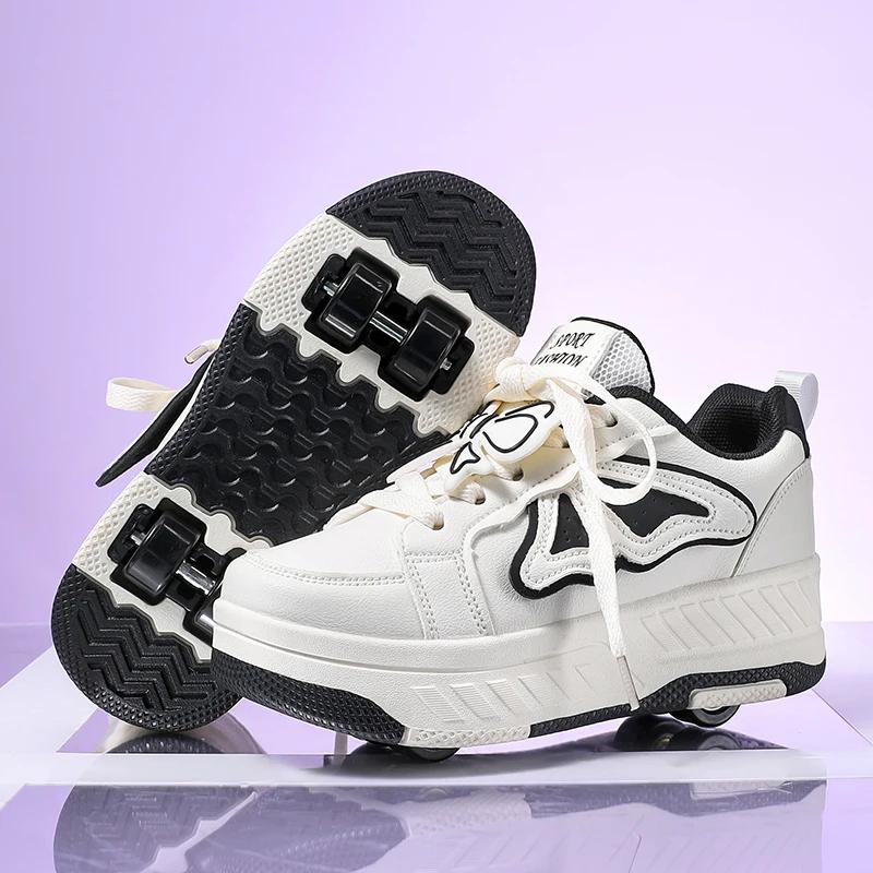 Patins à roulettes pour enfants, nouveaux patins à quatre roues détachables en cuir à lacets, access