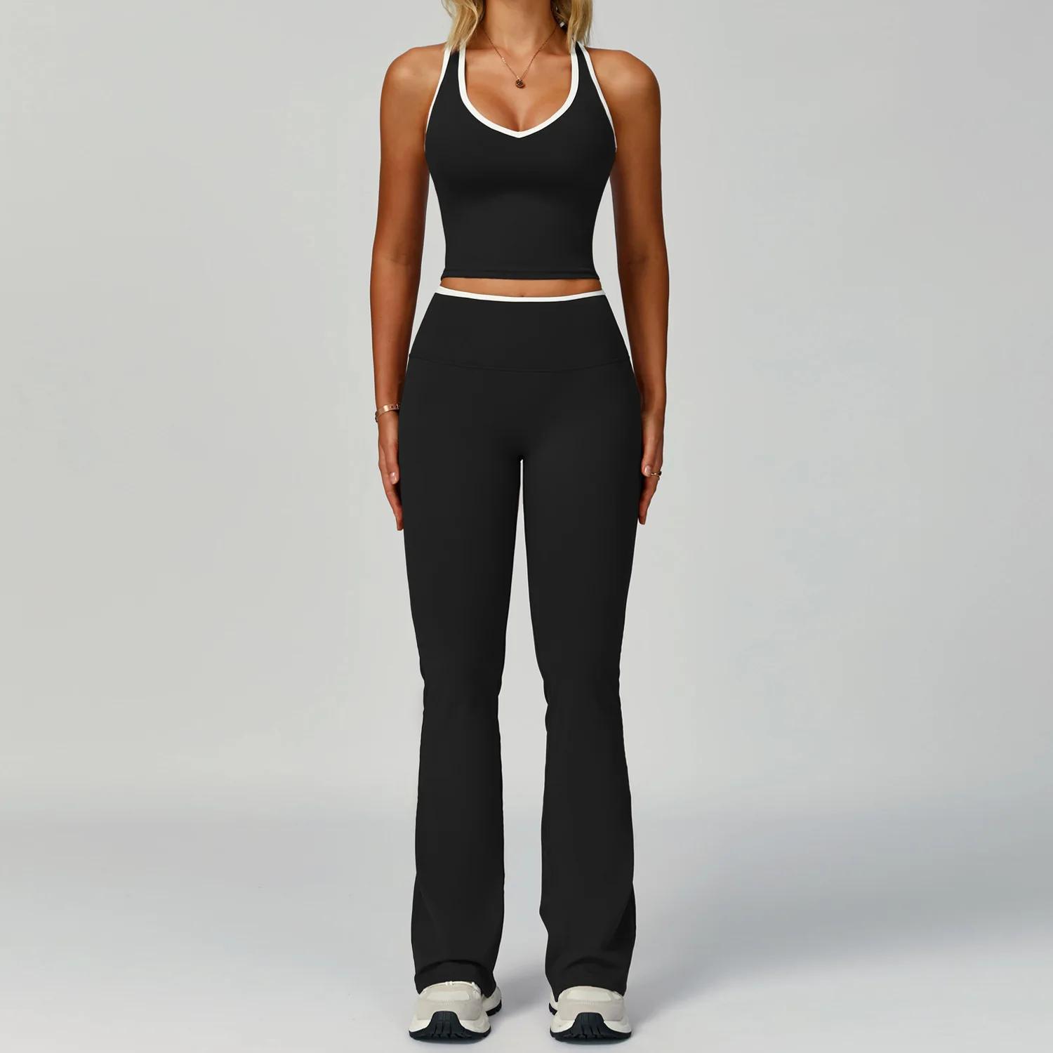 Ensemble de Yoga 2 pièces pour femmes, vêtements de sport, bloc de couleurs, combinaisons de sport,