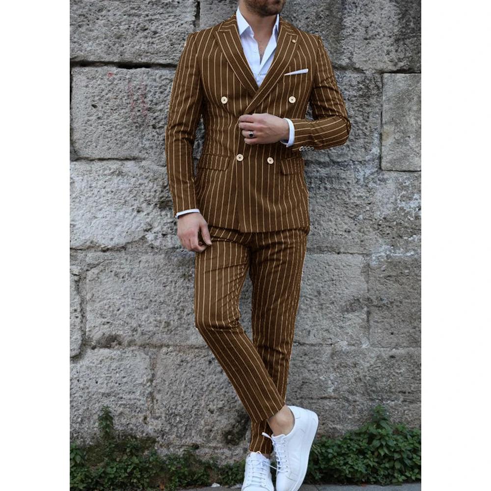 Costumes de classe rayés complets pour hommes, olympiques pour hommes, double boutonnage, haute qual