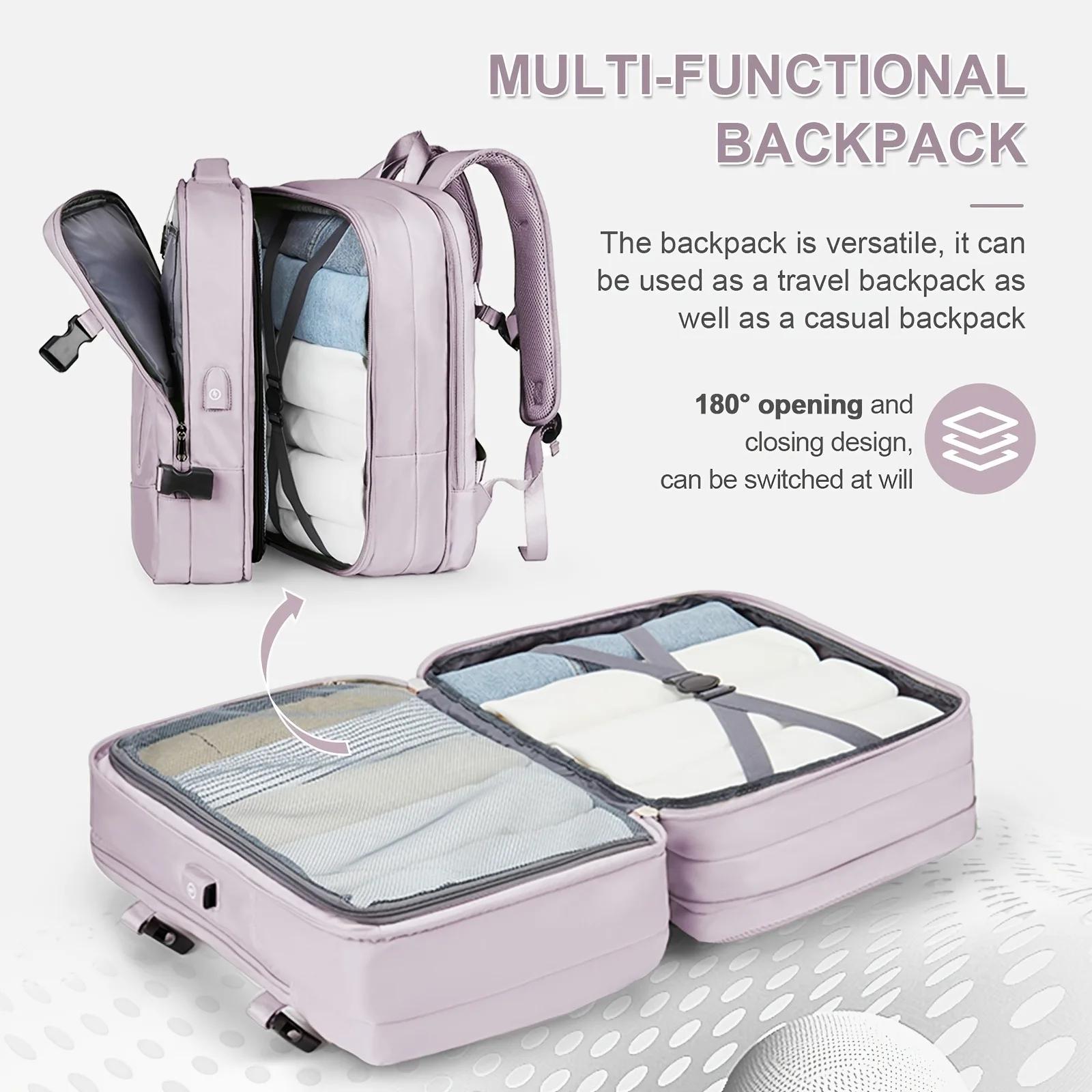 Sac à dos de voyage antivol extensible pour femme avec compartiment principal extensible (180 ° ), C