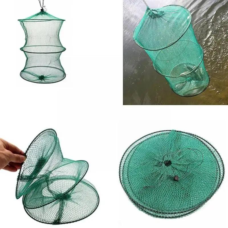 Filet de pêche rond pliant en Nylon, maille métallique, pour crabe, crevettes, piège à méné, atterri