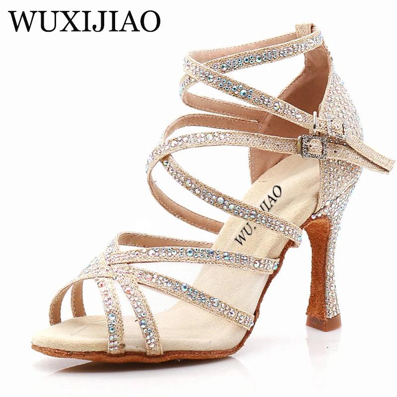 WUXIJIAO chaussures de danse femme latine Salsa soie Satin chaussures de danse paillettes strass cha