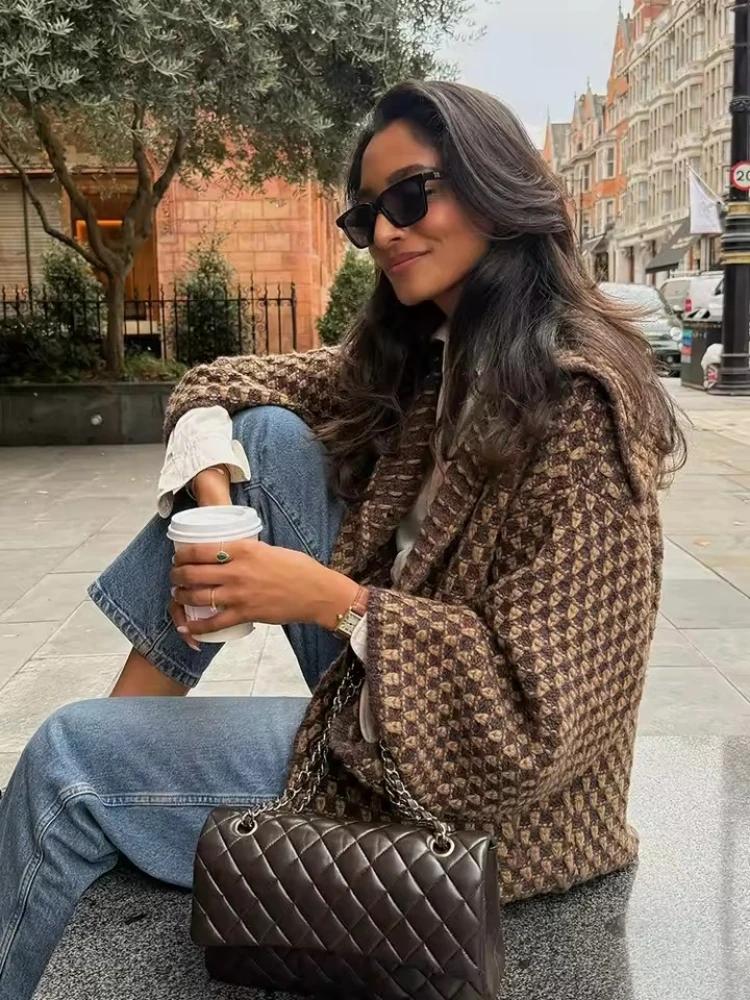 Cardigans tricotés à manches longues pour femmes, marron, élégant, revers, simple boutonnage, pull a