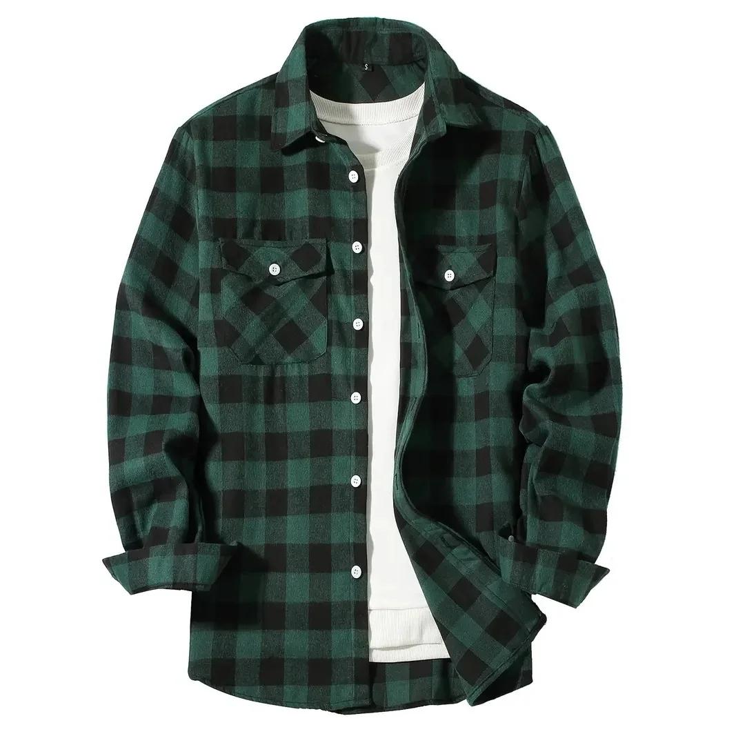 Chemises pour hommes simple boutonnage classique Plaid intelligent décontracté chemise en flanelle à