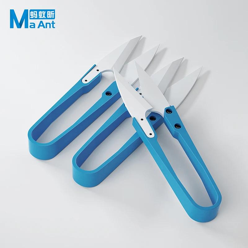 MaAnt couteau en céramique isolé bleu en forme de U, ciseaux de point de croix, ligne de poisson, sé