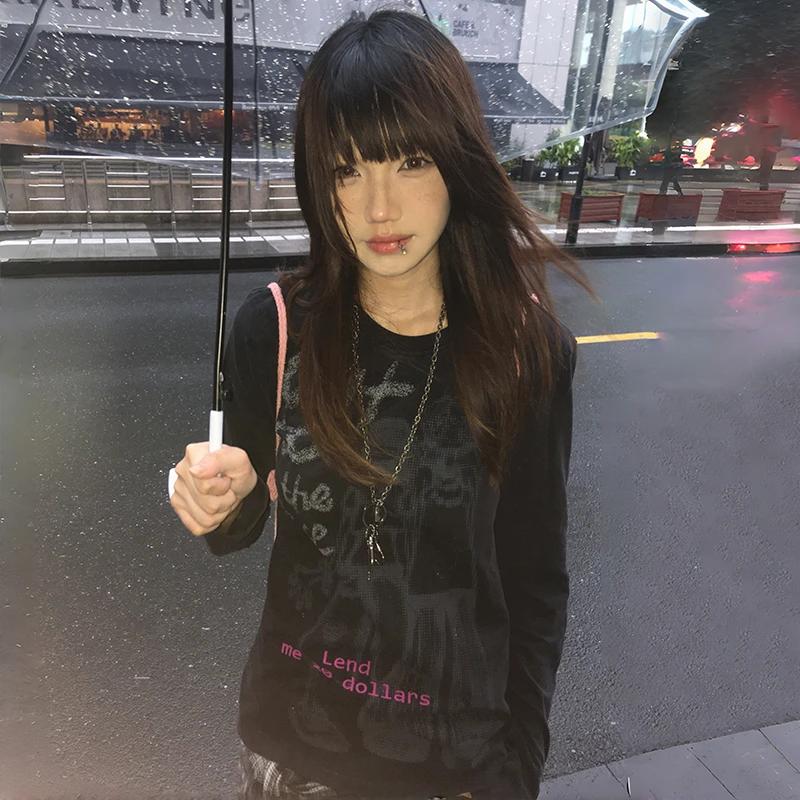 Karrram japonais Y2k Anime imprimé T-shirt Vintage Harajuku à manches longues T-shirt 2000s esthétiq