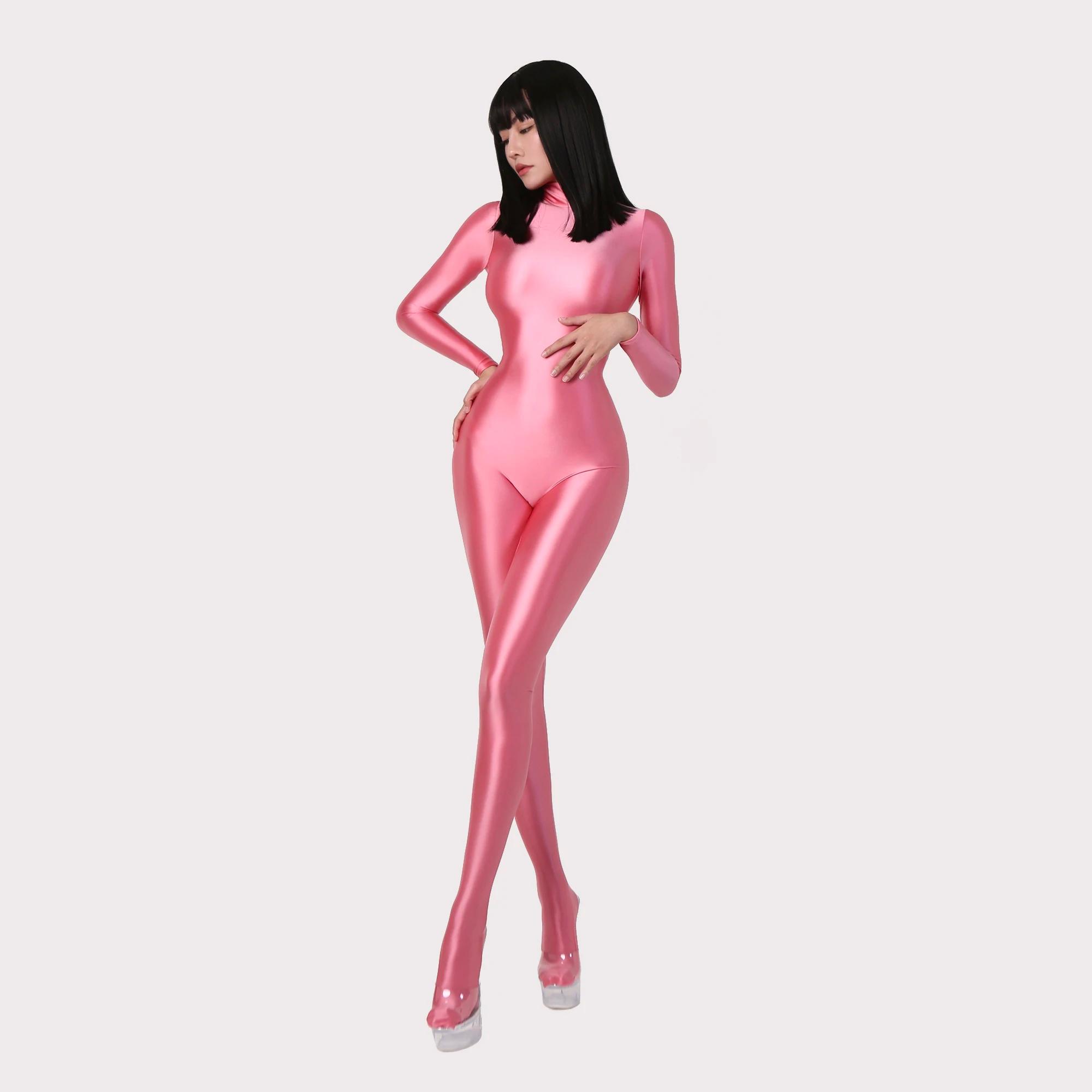 Japonais Sexy femmes à manches longues body une pièce maillot de bain collants soyeux Satin brillant