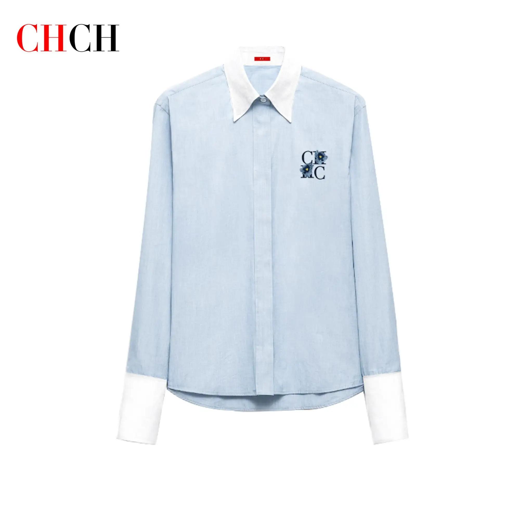 Chemise Simple pour femmes, Design d'épissure, broderie de fleurs, élégante et polyvalente, hauts ra
