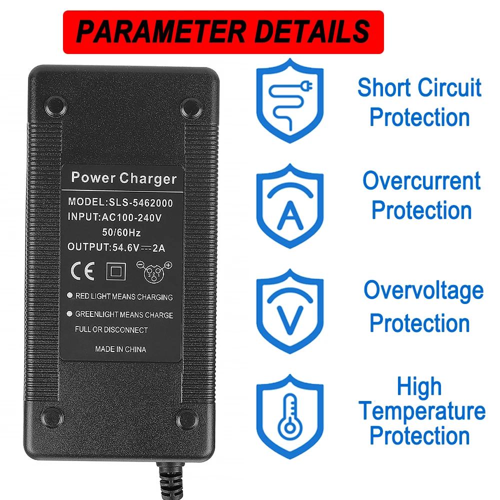 Chargeur de batterie lithium 54,6V2A pour vélo électrique, trottinette électrique, batterie Li-ion a